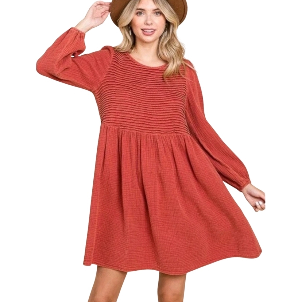 Ott Cotton Lagenlook Gauzy Dress Orange Size Large